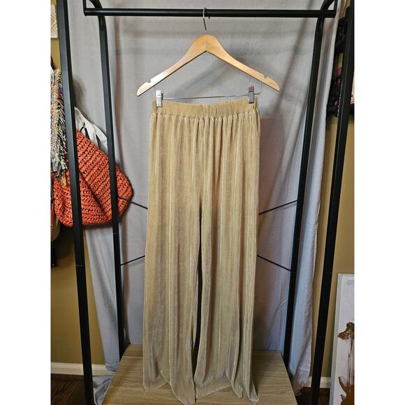 ACOA Gold Wide-Leg Flowy Pants – Size Small - Picture 2 of 9